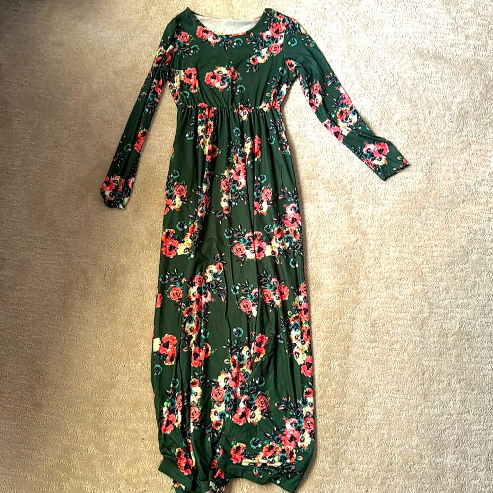 Green floral maxi dress